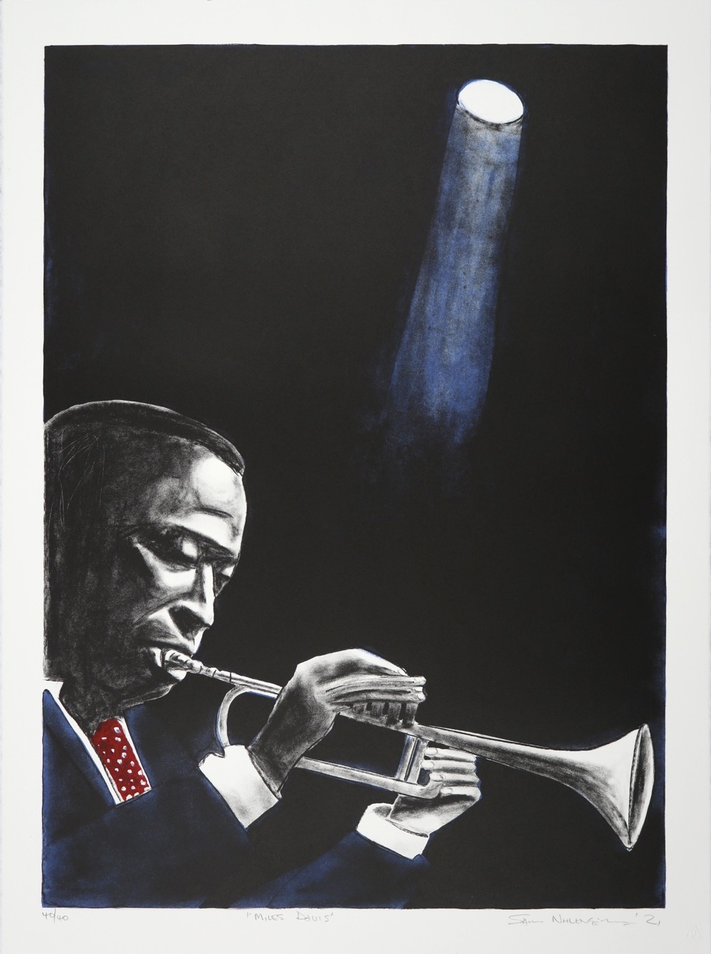 Miles Davis,&amp;nbsp;2021
Three colour lithograph
Image: 27 x 19.5 in. / 68.5 x 49.5 cm

Paper: 29.9 x 22.4 in. / 76 x 57 cm

Edition of 40

Enquire