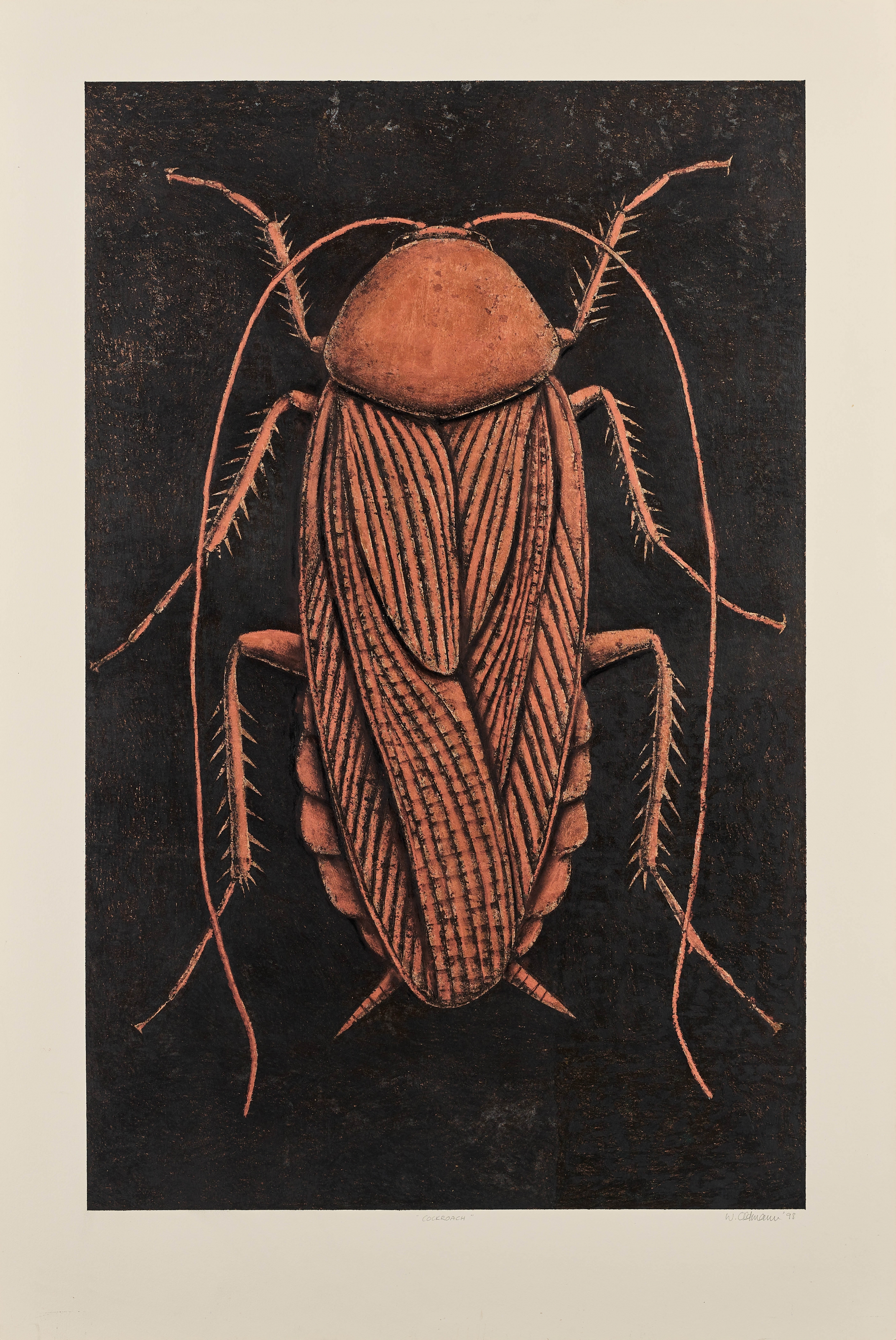 Walter Oltman

Cockroach, 1998

Oil pint, oil stick and copper leaf on paper

Enquire
