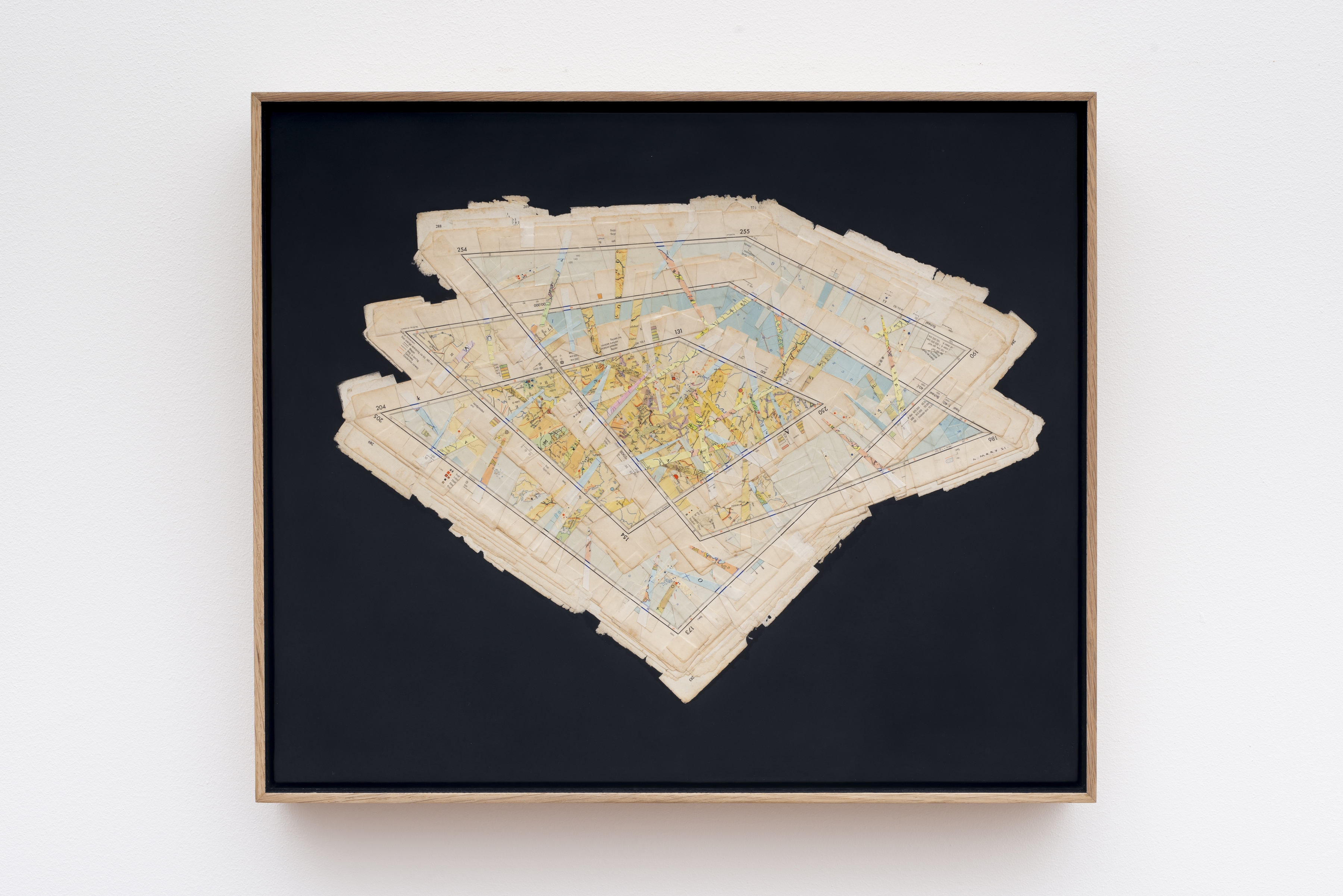 The same place three times, 2021&amp;nbsp;

Reconfigured map fragments on canvas&amp;nbsp;

53 x 63 x 7.5 cm / 20.8 x 24.8 x 3 in.

Enquire