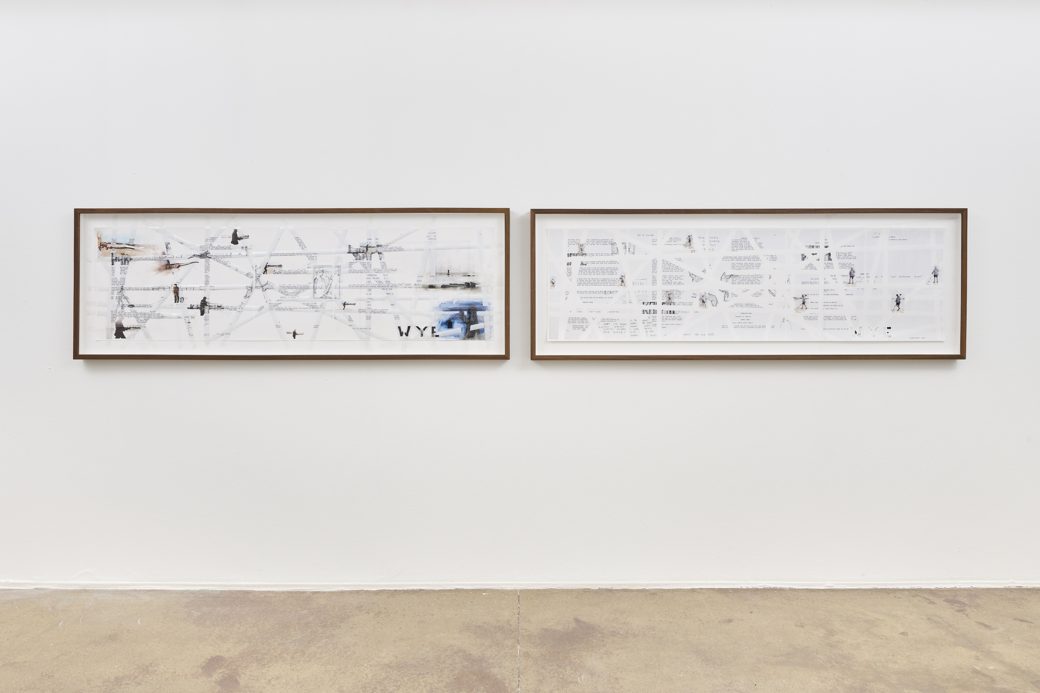 Mikhael Subotzky

Sticky-tape Transfer 32 - Script Sketch (or Detecting and Divining)

2017

Pigment inks and J-Lar tape on cotton paper

Diptych (each): 55 x 196.5 cm

Frame (each): 74 x 213 x 6 cm

Sales enquiries
